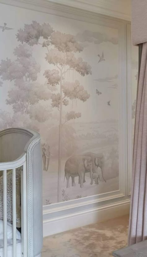 Safari Wallpaper, Nursery Room Design, Baby Room Inspiration, Nursery Room Inspiration, Baby Room Design, Nursery Inspo, Exotic Animals, Nursery Baby Room, Delft Blue