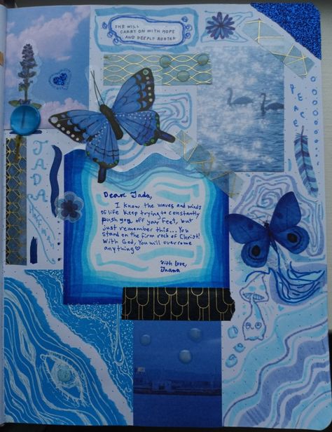 Blue Aesthetic Journal Ideas, Blue Journal Cover Ideas, Bondhu Khata Cover Page Design, Bondhu Khata Design, Blue Aesthetic Scrapbook, Blue Journal Aesthetic, Blue Theme Journal, Blue Aesthetic Journal, Blue Scrapbook Ideas