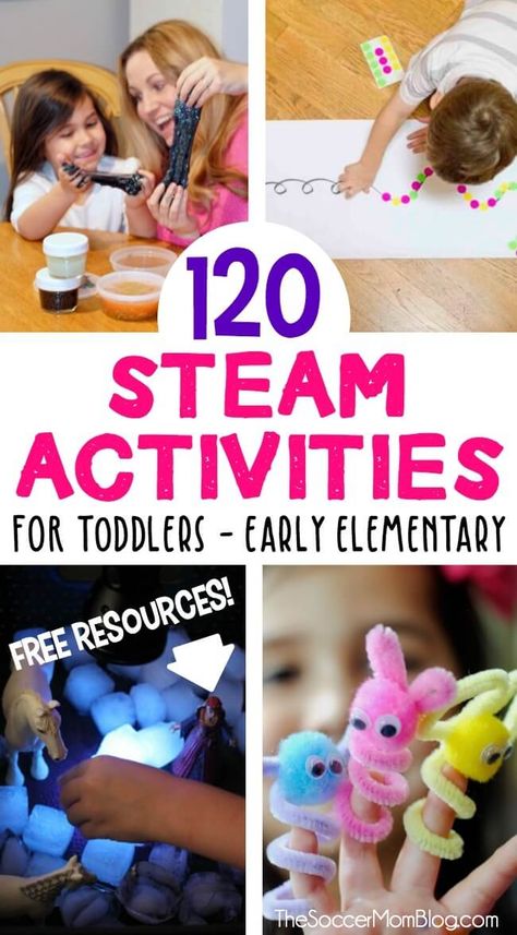 Whether you're looking to keep brains busy on a school break, or for simple ways to learn at home, this collection of STEAM activities for kids is full of ideas! There are hours of easy to set up activities for kids! Table Top Activities For Kindergarten, Steam Activities For Toddlers, Steam Activities For Kids, Steam Teacher, Toddler Games, Steam Learning, Teacher Activities, School Break, Screen Free Activities