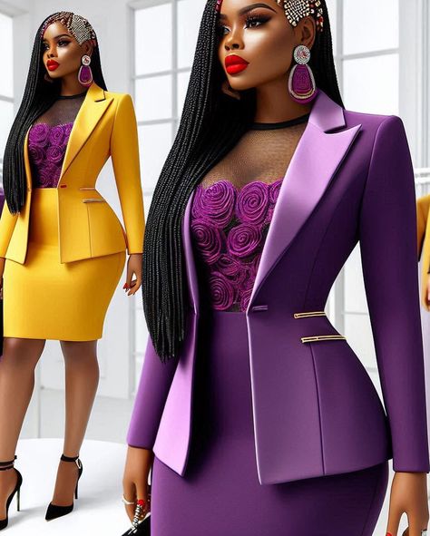 Giving premium yellow and purple affairs 🔥 🔥 🔥 save and share these gorgeous workwear styles to your friends and tailor.which slide is your favorite 🤩? Click the follow button and on your post notifications for more… KINDLY TAG US WHENEVER YOU RECREATE OR REPOST ANY OF OUR DESIGNS. DM OR CLICK THE LINK IN BIO TO GET STYLE INSPIRATIONS FOR YOUR BIG OCCASIONS DM IF YOU WANT TO LEARN HOW TO ILLUSTRATE BY YOURSELF ALSO DM IF YOU WANT A DESIGN FOR YOUR FASHION BRAND #tailorcatalogue #tail... Ladies Style Classy, Formal Suits For Women, Fashion Workwear, Makeup Images, Church Fits, Dress Sewing Tutorials, Classy Gowns, Corporate Dress, Classy Suits