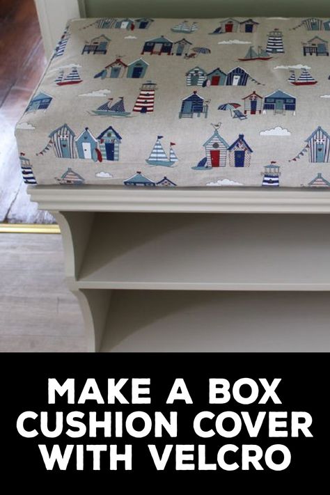 How to Make a Box Cushion Cover With Velcro Cushion Cover Diy Easy, Sewing Box Cushion Covers, Box Cushion With Velcro Closure, Sew Box Cushion Cover, Sewing A Cushion Cover, How To Sew A Box Cushion Cover, Bench Cushion Covers Diy, Couch Cushion Covers Diy, Box Cushion Cover Diy Velcro