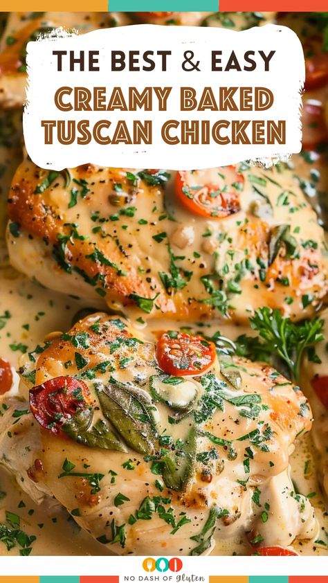 Creamy Baked Tuscan Chicken Baked Chicken Sun Dried Tomatoes Recipes, Tuscan Garlic Chicken With Spinach, Chicken Heavy Cream Sun Dried Tomatoes, Baked Tuscan Chicken Breast, Chicken Cutlets With Sun Dried Tomato Cream Sauce, Creamy Sun Dried Tomato Chicken Pasta, Chicken Cream Cheese Spinach Recipes, Baked Tuscan Chicken Casserole, Stuffed Chicken Breast Cream Cheese Spinach Sun Dried Tomatoes