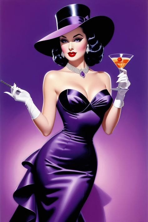 Young woman with a martini glass by Yos Mareno - Playground Cute Pinup Art, Pinup Drawing, Classic Pinup, 1950s Pinup, Pop Art Women, Art Deco Lady, Pin Up Photography, Sailor Saturn, Retro Pin Up