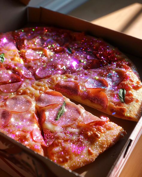 💎🍕 #pizza #sparkle Sparkle Food Ideas, Sparkly Food Ideas, Pink Pizza Aesthetic, Pretty Pizza, Cute Pizza Aesthetic, Yummy Wallpaper, Crystal Food, Soft Dreamy Aesthetic, Pink Pizza