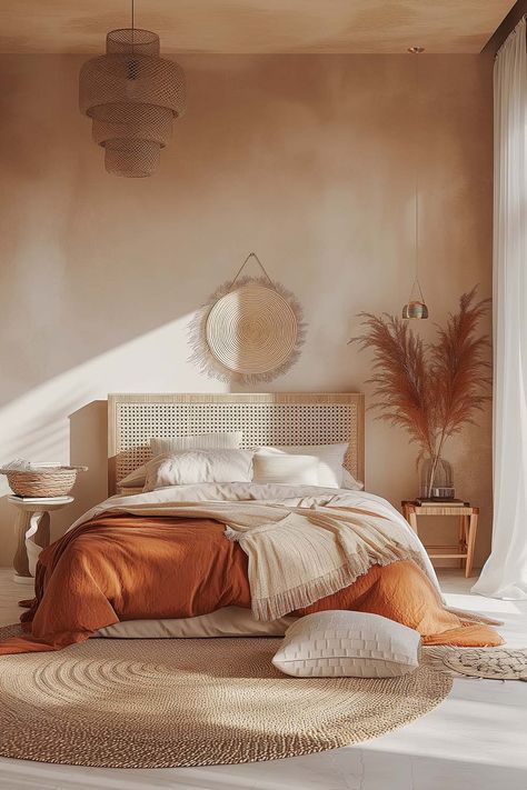 19+ Boho Bedroom Ideas for a Cozy and Dreamy Retreat - VIV & TIM Modern Boho Bedroom Decor, Design Ložnic, Modern Boho Bedroom, Stile Boho Chic, Earthy Home, Bedroom Decor Cozy, Bohemian Bedroom Decor, Pretty Bedroom, Durable Flooring