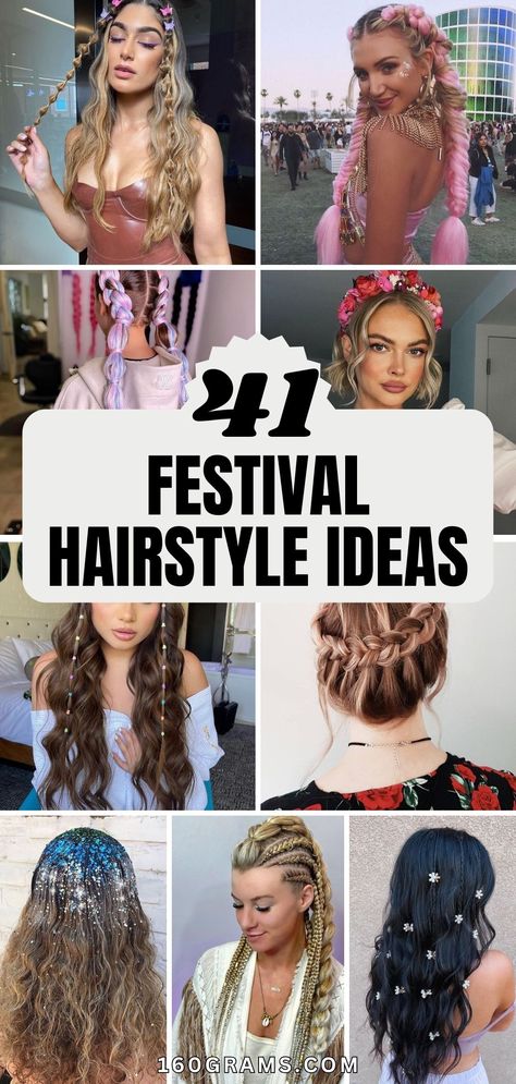 Save this pin for 41 stunning festival hairstyles that will turn heads and add glam to your look! From boho braids to colorful updos, these styles are perfect for your next event. #FestivalHair #GlamGalore #FashionBlog Festival Hair Ideas Braids, Braided Hairstyles Festival, Half Up Festival Hair, Multi Braid Hairstyles, Edm Hairstyles, Edc Hairstyles, Rave Hairstyles Braids, Hairstyles Glam, Festival Hair Ideas