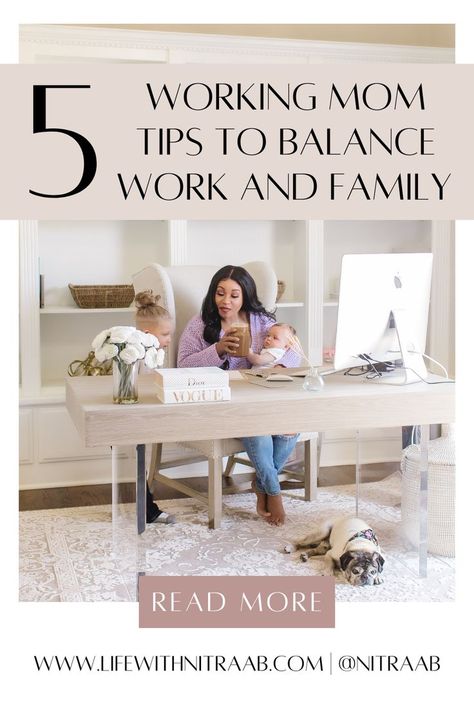 Here are five of THE BEST working mom tips to balance work and family! Mom Time Management, Work Life Balance Tips, Mom Things, All About Mom, Working Mom Life, Working Mom Tips, Mom Life Hacks, Life Habits, Time Management Strategies