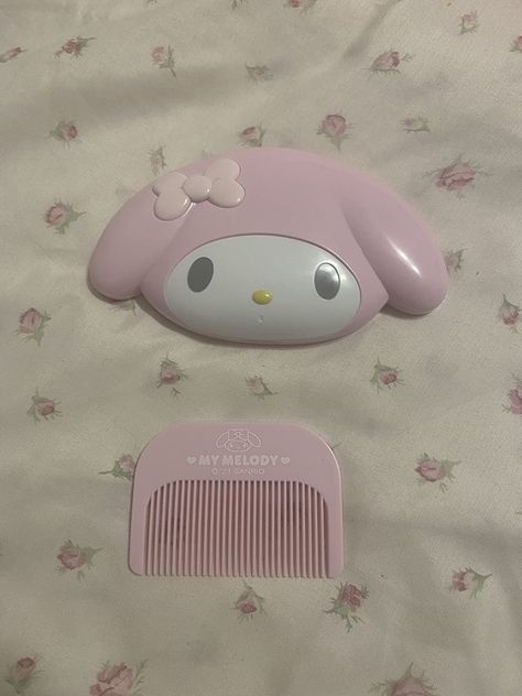 My Melody Face Mirror & Comb Set Sanrio sanriocore cutecore cute core kawaii kawaiicore girly cosmetics pastel pink My Melody Mirror, My Melody Things, Pfp My Melody, My Melody Stuff, Kawaii Things To Buy, Girly Cosmetics, Sanrio Mirror, Kawaii Mirror, Sanrio Finds