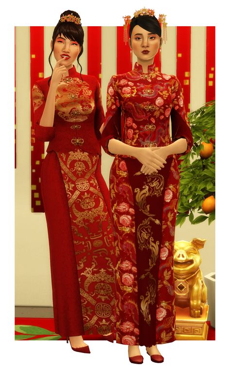 TS4 Cultural CC Finds Sims 4 Cheongsam, Sims 4 Hanfu, Sims 4 Chinese Cc, Asian Gowns, Japanese Wedding Dress, Sims 4 Anime, Chinese Wedding Dress, The Sims 4 Packs, Asian Wedding Dress