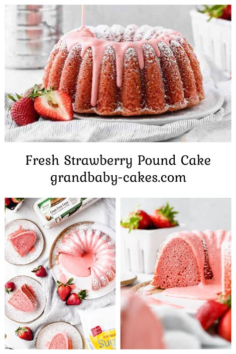 Fresh Strawberry Pound Cake Recipe – A delicious pound cake, perfectly dense, but so moist, with wonderful pops of fresh strawberries and a delicious strawberry glaze!! With the use of strawberry puree and extract, it’s undeniably the best strawberry cake recipe ever! Best Ever Strawberry Cake Recipe, Strawberry Pound Cake Recipe, The Best Strawberry Cake, Best Strawberry Cake Recipe, Best Strawberry Cake, Berries Cake, Strawberry Cake Recipe, Strawberry Pound Cake, Strawberry Glaze