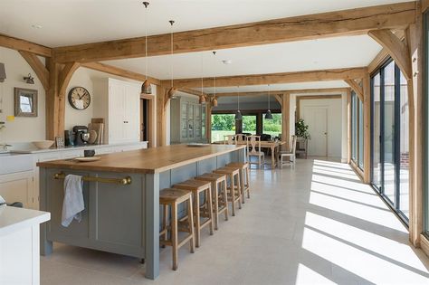 Beautiful ideas for kitchen extensions | loveproperty.com 30s House, Barn Conversion Kitchen, Barn Conversion Interiors, Oak Framed Extensions, Border Oak, Kitchen Diner Extension, Oak Frame House, Open Plan Kitchen Dining Living, Barn Kitchen