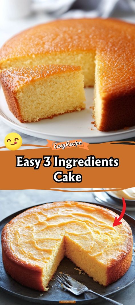 Discover the simplest way to sweet satisfaction with this Easy 3 Ingredients Cake. This recipe is the epitome of convenience, blending just three ingredients to create a moist, fluffy cake that defies its minimalistic approach. It’s perfect for last-minute guests or when you need a quick and effortless dessert that impresses. No Egg Cake Recipe 3 Ingredients, Cakes Without Eggs Recipes, 3 Ingredient Cakes Easy, Easy Baking Recipes Desserts 3 Ingredients Simple, No Egg Cake Recipe, 3 Ingredient Cake Recipes, Cake Mix Without Eggs, Dessert Without Eggs, Sugar Free Cake Mix Recipes