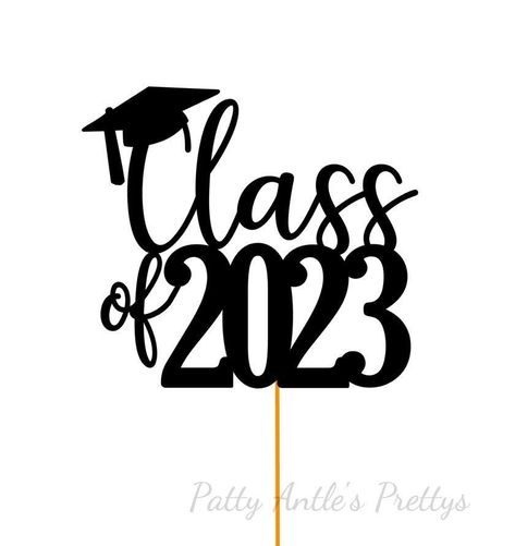 This glittery Class of 2023 graduation cake topper will make your party pop!  The 2023 topper is 6 inches wide by 5.5 inches high. With the bamboo stick it is 8 inches high. The stick can be cut/shortened with scissors depending on how you would like for it to sit on the cake.  The front of the topper is glitter and the back is white with the stick exposed. A non-toxic adhesive is used.  Please use the drop down menu to choose your glitter color.  Your 2023 cake topper will be beautifully packag 2023 Cake Topper, Grad Cake Topper, Graduation Class Of 2023, 2023 Cake, Graduation Cake Topper, Class Of 2023 Graduation, Class 2023, Mortar Board, Grad Cake