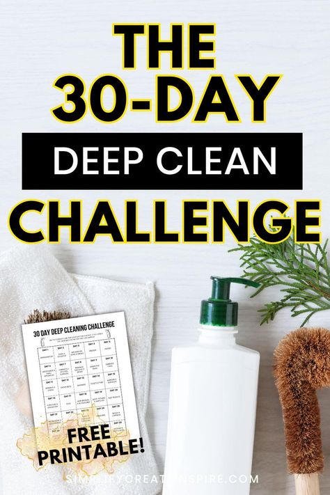 Is your home feeling stale and icky right now? A clean home is great, but we often put off deep cleaning tasks until they become overwhelming. If this sounds familiar, this 30-day deep cleaning challenge will become your new best friend for getting your home spotless again! With just a few minutes each day, you can give your home the ultimate Spring clean (even if it’s not Spring) and you will have a home you are proud of. Free printable 30-day deep clean challenge calendar. 30 Days Of Cleaning, Deep Clean House Plan, 52 Week Cleaning Challenge, Deep Clean Weekend, 30 Day Deep Cleaning Schedule, Deep Cleaning House Checklist One Day, 30 Day Deep Cleaning Challenge, 30 Day Challenges To Try, 30 Day Cleaning Challenge