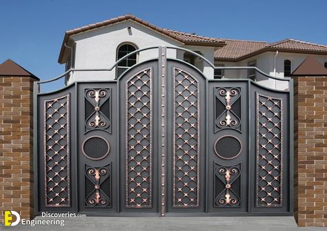 50 Modern Main Gate Design Design Ideas Everyone Will Like - Engineering Discoveries Modern Main Gate Designs, Tor Design, Metal Gates Design, Home Gate Design, Gate Wall Design, Grill Gate, Gate Designs Modern, Grill Gate Design, Modern Gate