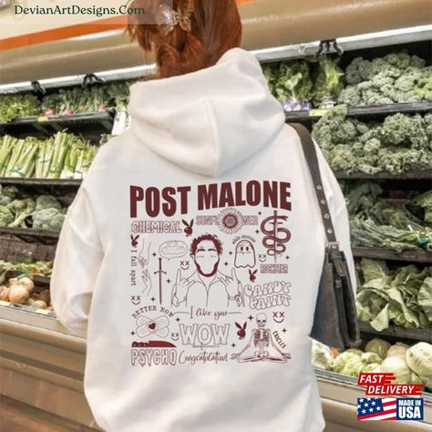 Post Malone Rap Music Merch Shirt Sweatshirt Unisex Check more at https://devianartdesigns.com/product/post-malone-rap-music-merch-shirt-sweatshirt-unisex/ Product Post, Merch Shirt, Music Merch, Iconic Album Covers, Shirt Designs For Men, Post Malone, Birthday List, Rap Music, T Shirt Printing