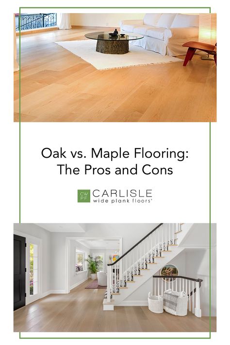 Choosing between oak and maple flooring for your home is a challenging prospect. We've made it easy though with these must-know differences. Make your decision effortless by reading this blog on the pros and cons of each floor type. #oakflooring #mapleflooring #hardwoodflooring Natural Maple Floors Living Rooms, Maple Hardwood Floors Living Room, Maple Lvp Flooring, Maple Flooring Living Room, Maple Floors Living Room, Natural Maple Floors, Maple Wood Floors, Maple Wood Flooring, Maple Flooring