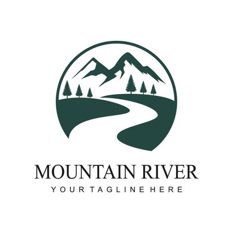 mountain river logo River Logo Design, Mountain Graphic Design, Logo Camping, Random Graphics, Café Interior, River Logo, Hill Logo, Mountain Logo, Resort Logo