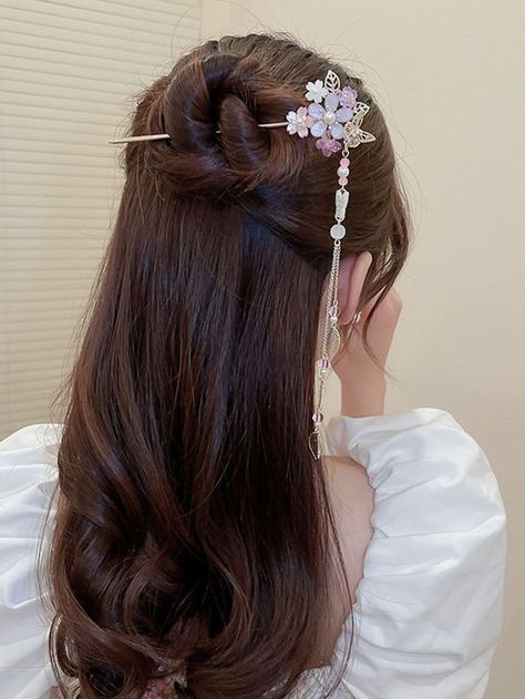 Asian Hair Pin, Asian Hair Accessories, Birthday Hairstyles, Braided Hairstyles For Teens, Hair Accessories Collection, Women Flower, Chinese Hairstyle, Pearl Decor, Decor Fashion