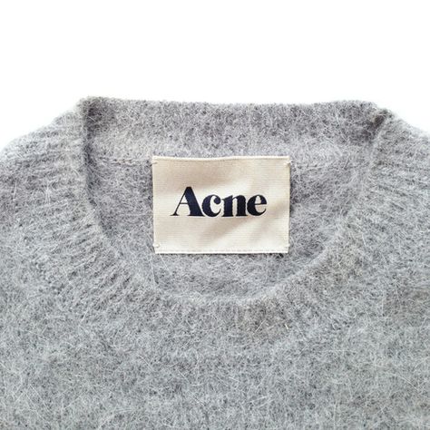 Acne angora knitwear Acne Sweater, Clothing Labels Design, Acne Studio, Designer Clothing Brands, Garment Labels, Clothing Tags, Tag Design, Woven Labels, Clothing Labels