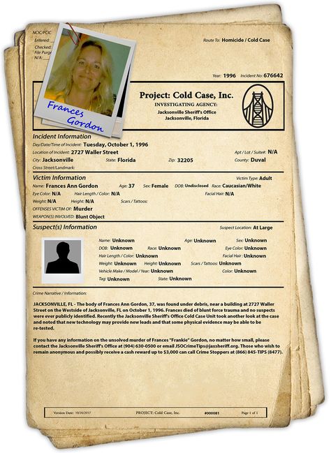 Cold Case Spotlight – Frances Gordon – Project: Cold Case Unsolved Case Files Printable Free, Unsolved Case Files Printable, Free Unsolved Case Files, Forensic Files Aesthetic, Detective Case Files Aesthetic, Forensic Documents, Forensic Detective, In Court For Their Crimes Template, Unsolved Case Files