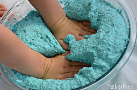 Edible sludge sensory play from And Next Comes L Eyfs Resources, Edible Sensory Play, Infant Sensory, Toddlers Activities, Sensory Bag, Senses Activities, Sensory Diet, Frog Crafts, Sensory Activities Toddlers