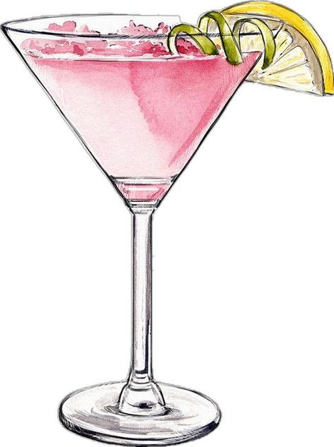 Cosmopolitan Cocktail, Cocktail Illustration, Fancy Cocktails, Pink Cocktails, Signature Drinks Sign, Cocktail Art, Bar Cart Decor, Arte Inspo, Vintage Cocktail