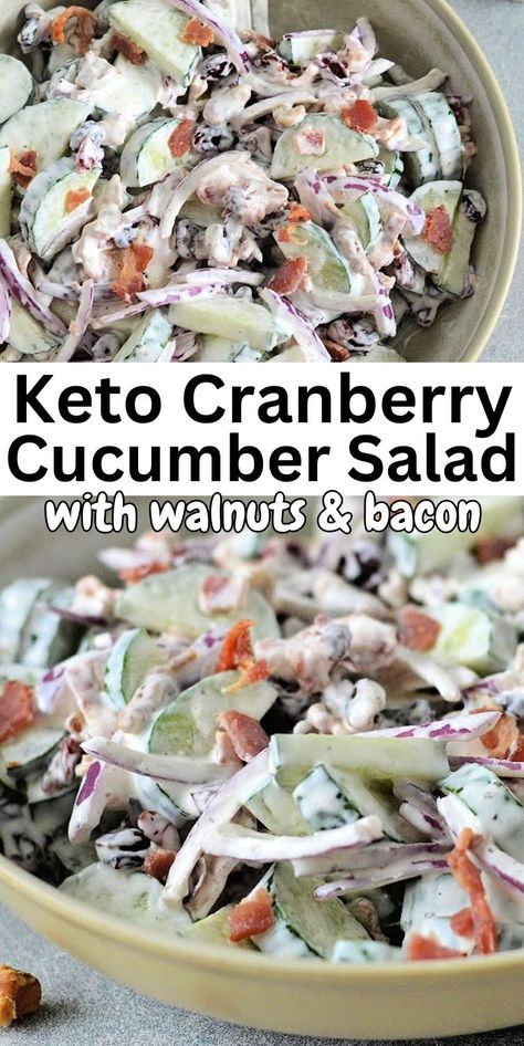 Keto Creamy Cucumber Salad With Cranberries  #ketocreamycucumbersaladwithcranberries #creamycucumbersaladwithcranberries Keto Creamy Cucumber Salad, Keto Cranberry Recipes, Macro Foods, Sour Cream Dressing, Stylish Cravings, Keto Cranberry, Cranberry Walnut Salad, Salad With Walnuts, Salad With Cranberries