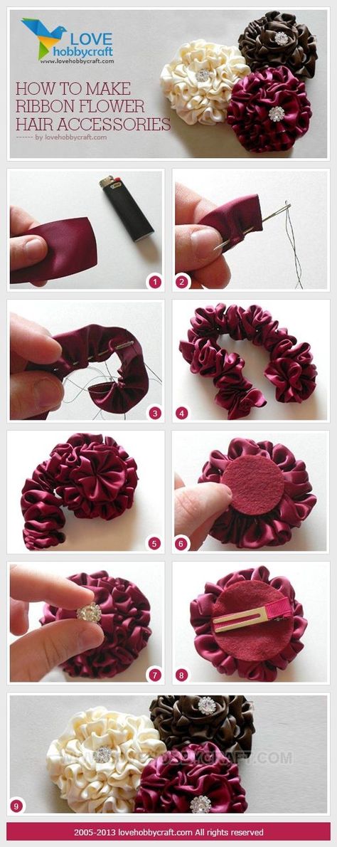 Bead Hairclip, Diy Flores, Ribbon Crafts Diy, Diy Bebe, Ribbon Flower, Ribbon Art, Flower Diy, Baby Diy, Satin Flowers