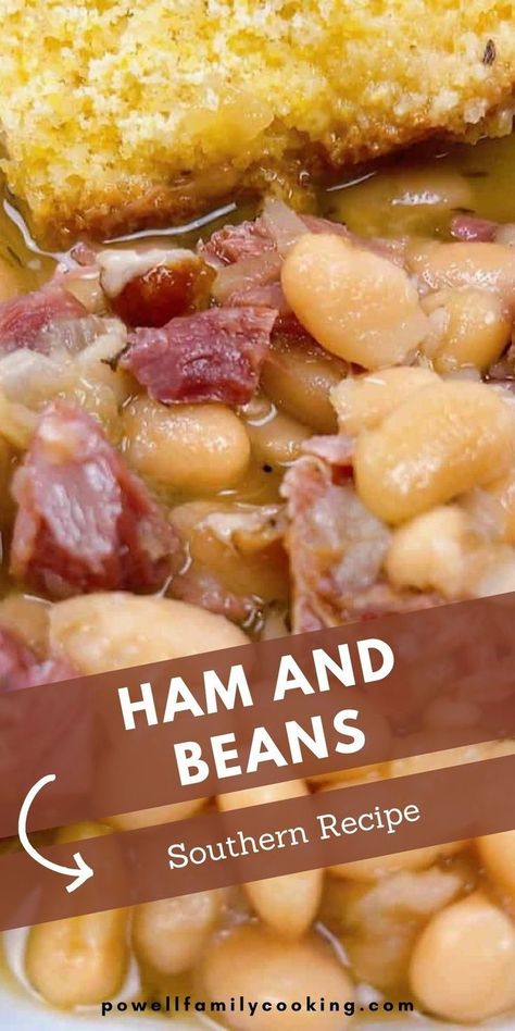 Make homemade Southern ham and northern beans using this easy crockpot recipe. This soul-warming dish combines tender beans and smoky ham hock for a flavorful and satisfying meal. Perfect for family gatherings or weekday dinners, our guide provides all the tips and tricks to create a delicious, hearty dish that everyone will love. Ham And Northern Beans, Northern Beans Crockpot, Instant Pot Ham And Beans, Ham And Beans Recipe, Southern Ham, Navy Beans And Ham, Beans Crockpot, Crockpot Ham And Beans, Ham Hock Soup