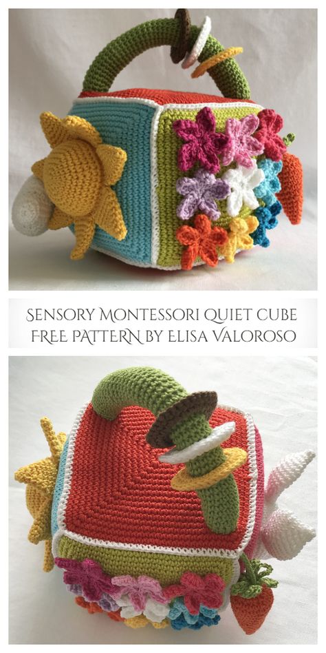 Baby Sensory Block Cube Toy Free Crochet Patterns - DIY Magazine Crochet Patterns Stuffed Animals Easy, Activity Cube Crochet, Crochet Educational Toys Free Patterns, Crochet Sensory Book, Crochet Boy Toys, Crochet Educational Toys, Free Crochet Patterns Toys, Crochet Stacking Toy Pattern Free, Cube Amigurumi