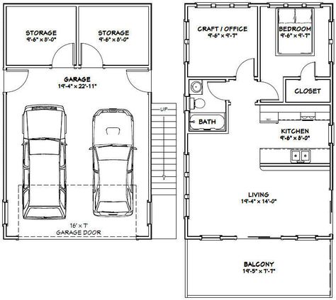 20X32 HOUSE -- 2 Bedroom -- 808 sqft -- PDF FloorPlan -- Model 6U $29.99 - PicClick Garage Apartment Floor Plans, Garage Guest House, Carriage House Plans, Garage Apartment Plans, Garage Floor Plans, Design Café, Garage Apartments, Garage House Plans, Apartment Floor Plans