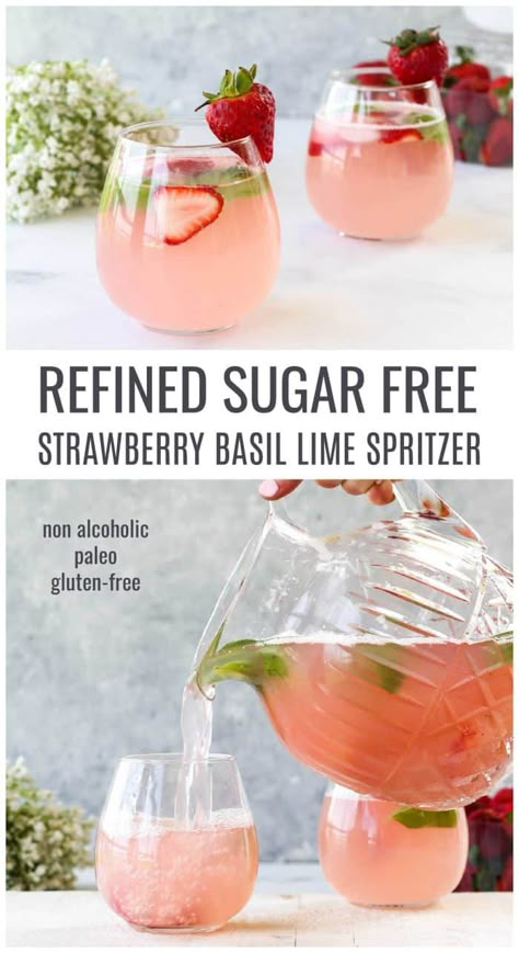 Non Alcoholic Fruit Spritzers, Non Alcoholic Drinks Strawberry, Bridal Shower Mocktails, Mocktail By The Pitcher, Healthy Summer Mocktail, Sparkling Mocktails Non Alcoholic, Pitcher Mock Tails, Gut Healthy Mocktail, Healthy Summer Drinks Nonalcoholic