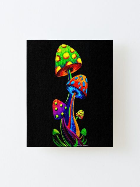 Blacklight Painting Ideas, Neon Mushroom Painting Easy, Blacklight Mushroom Painting, Neon Mushroom Painting, Shroom Painting Trippy, Mushroom Trippy Paint, Mushroom Paint, Psychadelic Art, Round Canvas