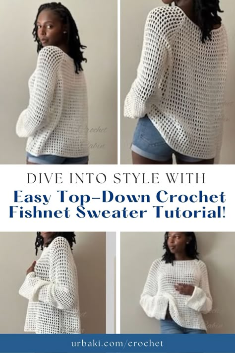 Womens Sweater Crochet Pattern Free, Crochet Over Sweater, Sweater Patterns Crochet, Crochet A Sweater For Beginners, Boho Crochet Sweater Pattern Free, Crochet Jersey Pattern Free, Mesh Crochet Sweater Pattern, Free Mesh Top Crochet Pattern, Trendy Crochet Tops