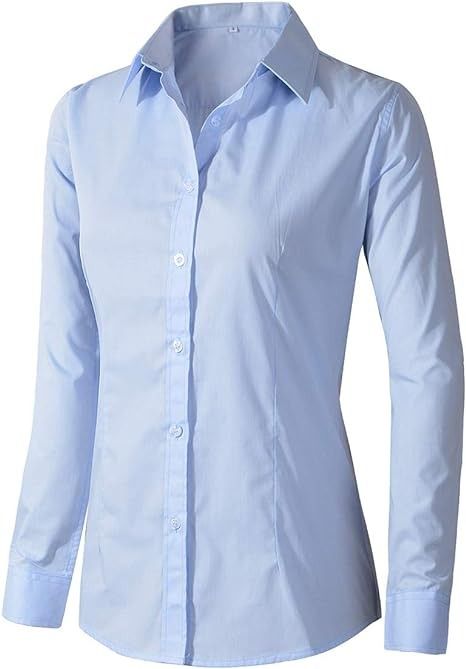 Beninos Women's Formal Work Wear White Simple Shirt at Amazon Women’s Clothing store Formal Work Wear, Light Blue Dress Shirt, Slim Fit Dress Shirts, Blue Shirt Dress, Fitted Dress Shirts, Women Formals, Slim Fit Dresses, Basic Long Sleeve, Simple Shirts