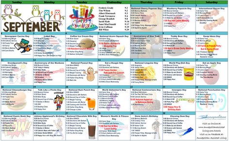 September Activity Calendar For Seniors, September Senior Activities, Fall Activities For Seniors Assisted Living, September Activity Calendar, September Activities For Seniors, Activity Calendar For Seniors, Calander Ideas, Woodland Activities, Assisted Living Activities