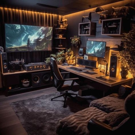 Office Decor Ideas For Work, Creative Office Decor, Games Room Inspiration, Home Office Layouts, Modern Home Offices, Aesthetic Architecture, Office Decor Ideas, Home Studio Setup, Chill Room