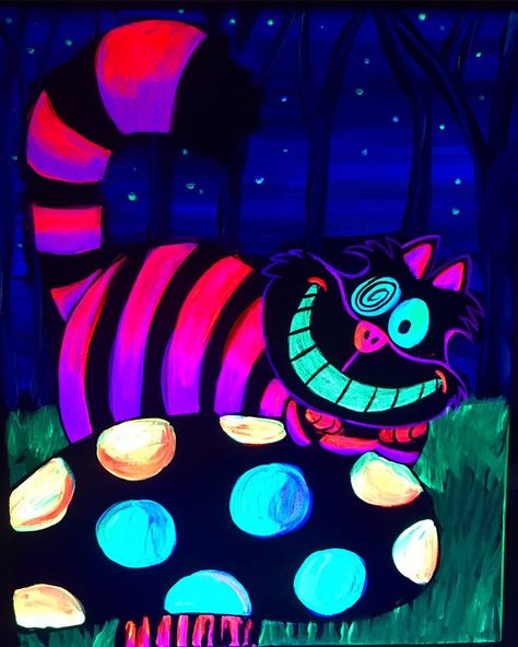 Disney Art Painting, Blacklight Painting, Cat Ideas, Cheshire Cat, Disney Art, Art Painting, Disney, Art