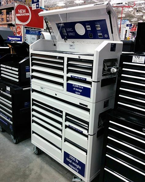 Kobalt Garage Organization, Dream Garage Workshop, Tool Box Organization Ideas, Matco Tool Box, Us General Tool Box, Incra Tools, Pit Cart, Kobalt Tools, Tool Chest Organization