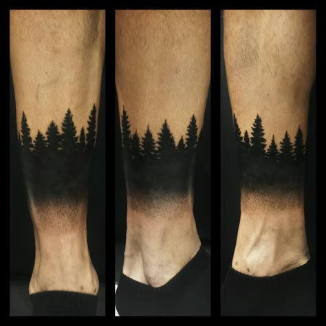 Ankle Forest Tattoo, Pocket Watch Tattoo Design, Leg Band Tattoos, Calf Tattoo Men, Watch Tattoo Design, Tattoo Band, Forest Tattoo, Tattoo Trend, Forest Tattoos