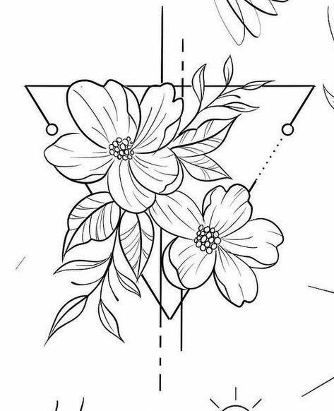 Geometric Floral Tattoo, Geometric Flower Tattoo, Traditional Tattoo Stencils, Lily Tattoo Design, Geometric Flowers, Doodle Art Flowers, Stylish Tattoo, Triangle Tattoos, Lily Tattoo