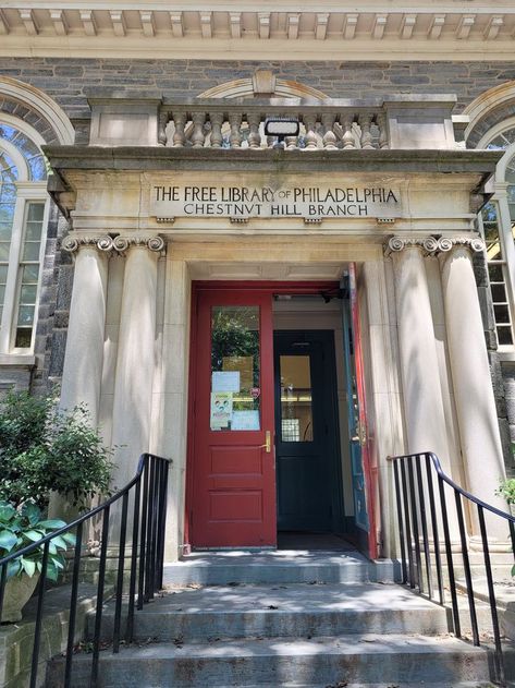 Entrance to the Chestnut Hill branch of The Free Library of Philadelphia, 8711 Germantown Avenue. Photo taken June 28th, 2022. Chestnut Hill, Free Library, Chestnut, Pennsylvania, Philadelphia, Entrance, Fireplace, Home Decor, Home Décor