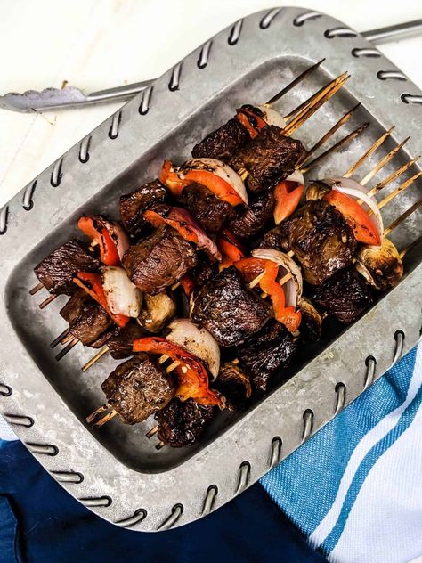 Marinated Beef Kabobs | Steak Kabobs Recipe Beef Marinade Recipe, Bbq Pork Steaks, Marinated Beef Kabobs, Marinated Steak Kabobs, Beef Kabob Marinade, Kabob Marinade, Beef Kabob Recipes, Steak Skewers, Beef Kebabs