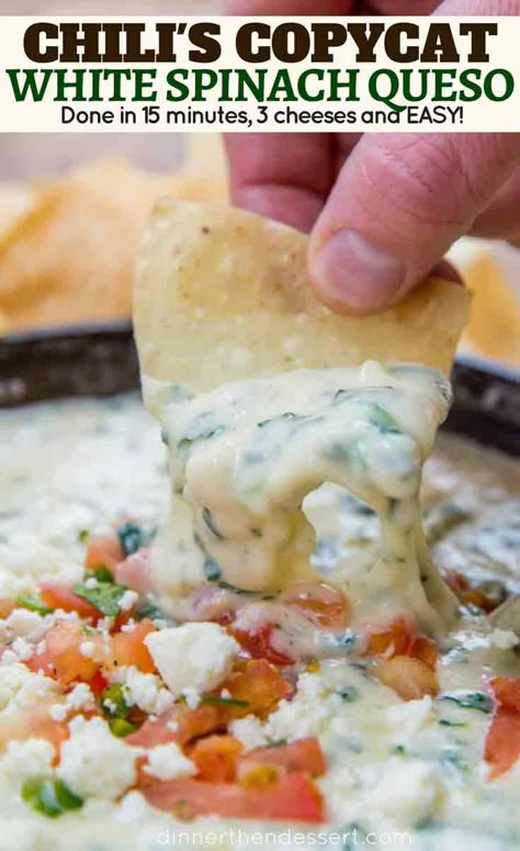 Skillet White Queso Dip, Spinach Queso Dip Crockpot, White Spinach Queso Dip, Spinach Queso, Cowboy Queso, Healthy Ham, Veggie Bake, White Queso Dip, Mexican Appetizers