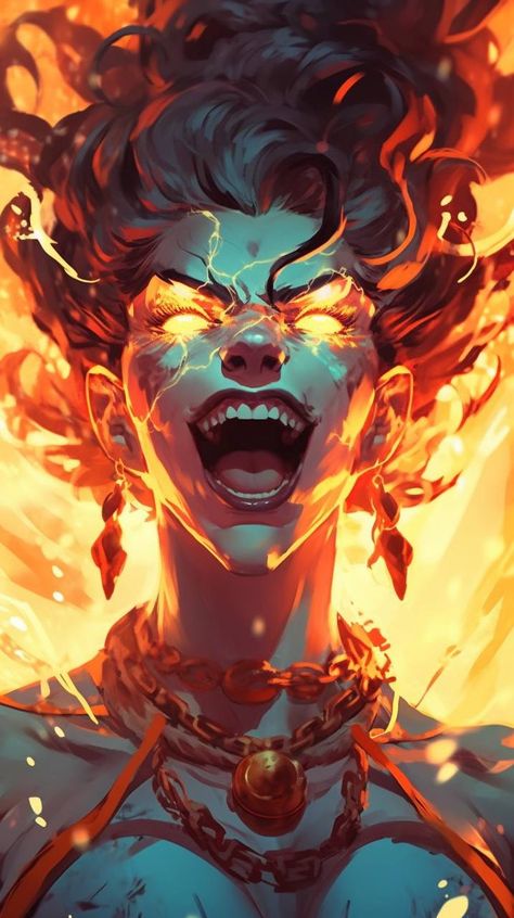 Angry Goddess Art, Glowing Character, Fire Goddess, Breathing Fire, Tatuaje A Color, Glowing Art, Digital Portrait Art, Art Gallery Wallpaper, Goddess Art