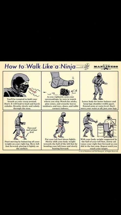 How to walk like a ninja Lifestyle Hacks, Survival Quotes, Quotes Health, Self Defense Techniques, How To Walk, Art Of Manliness, Survival Life Hacks, Survival Stuff, Hidden Rooms