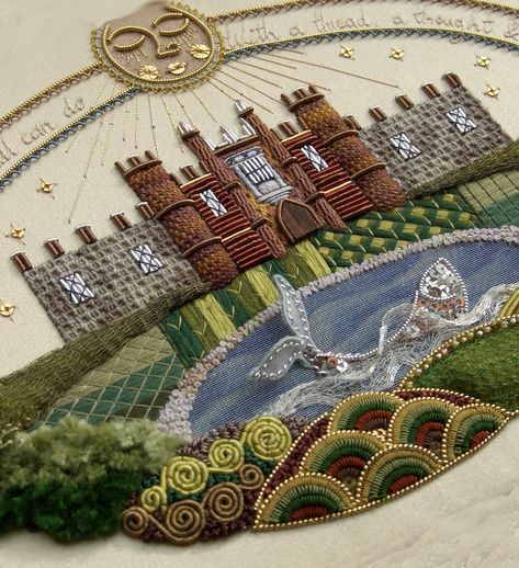 Historical Embroidery, The Unbroken, Crewel Embroidery Kits, Embroidery Sampler, Raised Embroidery, Needlework Embroidery, A Castle, Crewel Embroidery, Gold Work