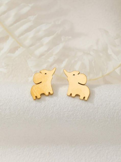 Free Returns ✓ Free Shipping On Orders $49+ ✓. Cartoon Elephant Stud Earrings- Stud Earrings at SHEIN. Elephant Earrings Studs, Minimalist Earrings Gold, Cartoon Elephant, Lucky Elephant, Gold Elephant, Elephant Earrings, Animal Earrings, Leather Belts Men