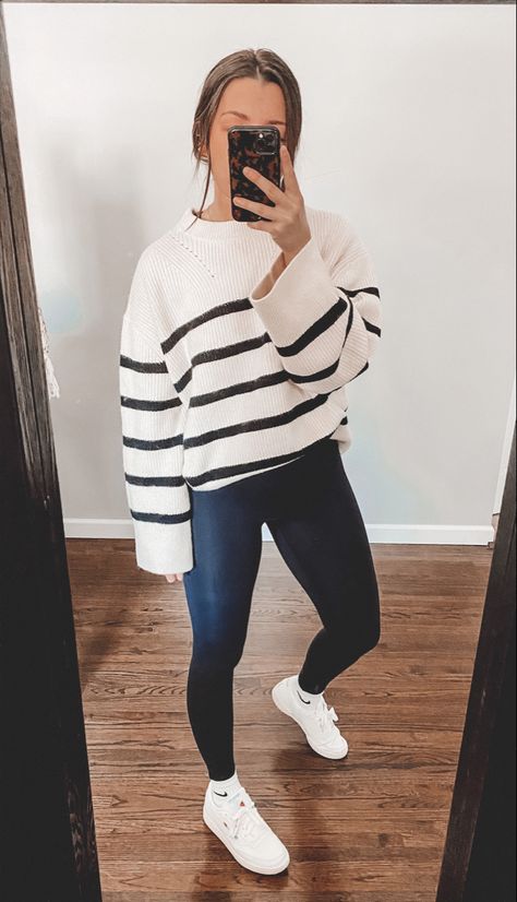 Zara: sweater, Lululemon: leggings, Reebok: shoes, Nike: socks, ShopSonix: phone case Leggings With Socks Outfit, Leggings With Socks, Ballpark Outfit, Sock Outfits, Nike Socks, Clothing Pieces, Reebok Shoes, Zara Sweater, Long Socks